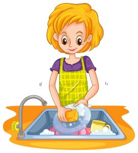 a girl washing plates